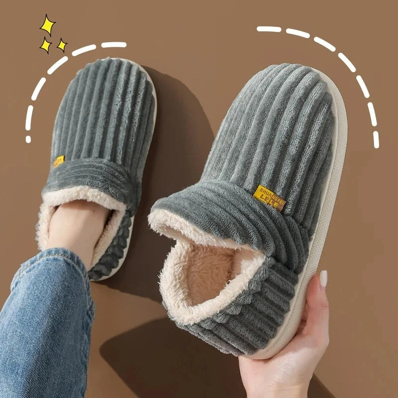 CozyMuse™ CloudStep Slippers – Ultra Soft Ribbed Plush Warm Indoor Shoes