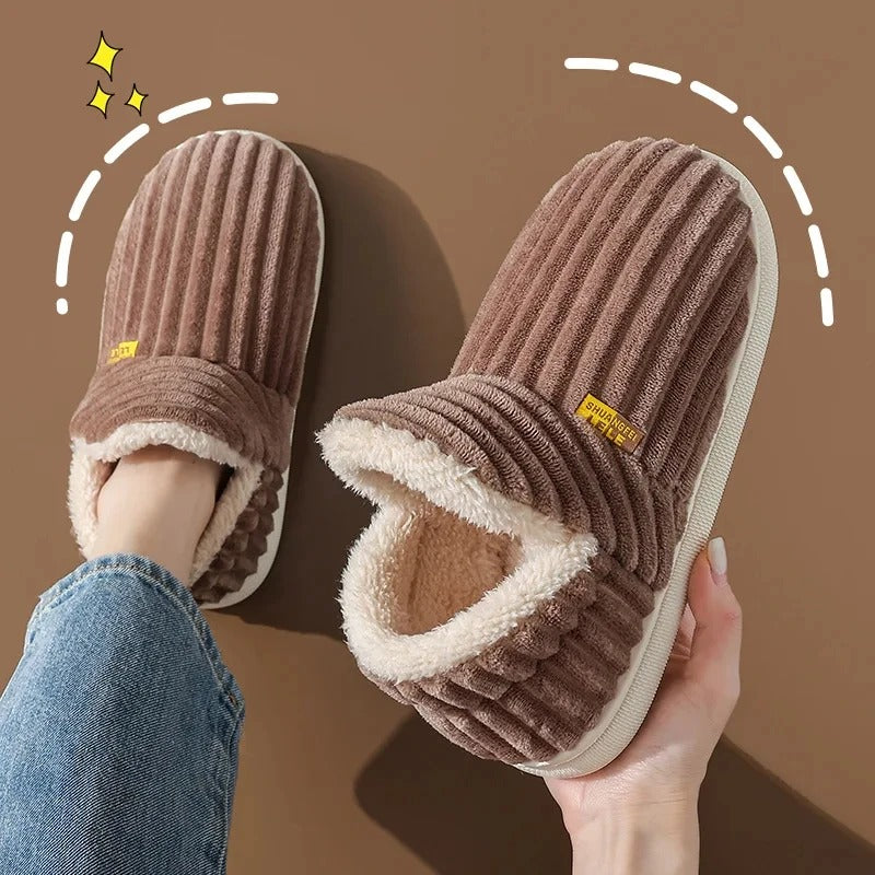 CozyMuse™ CloudStep Slippers – Ultra Soft Ribbed Plush Warm Indoor Shoes