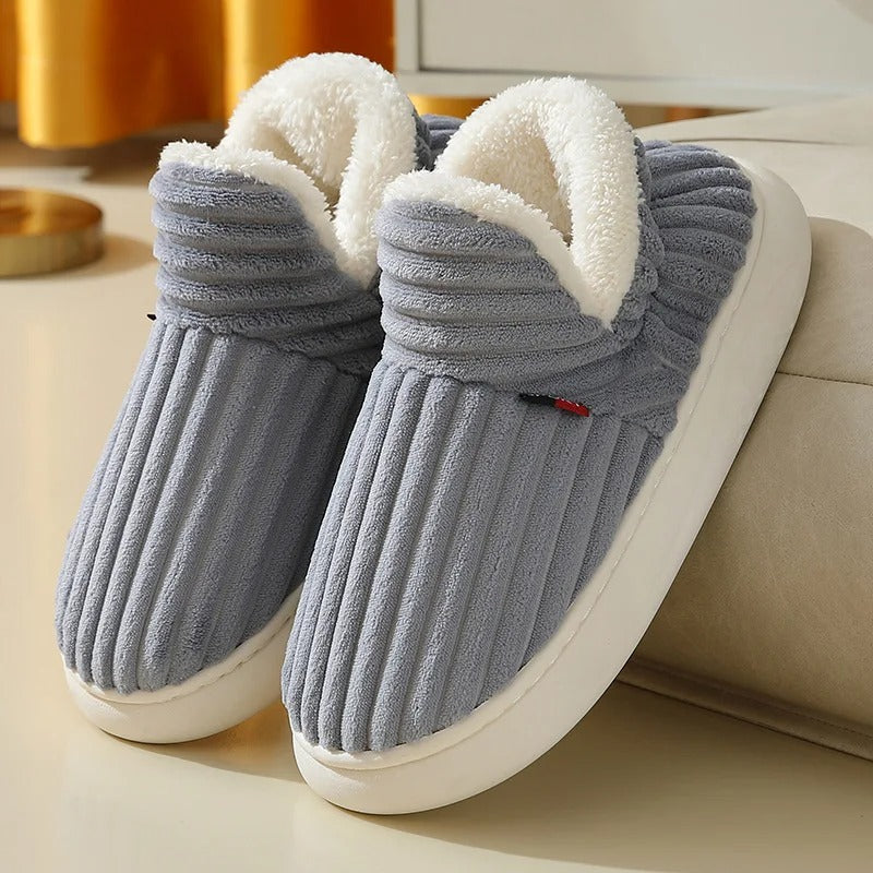 CozyMuse™ CloudStep Slippers – Ultra Soft Ribbed Plush Warm Indoor Shoes