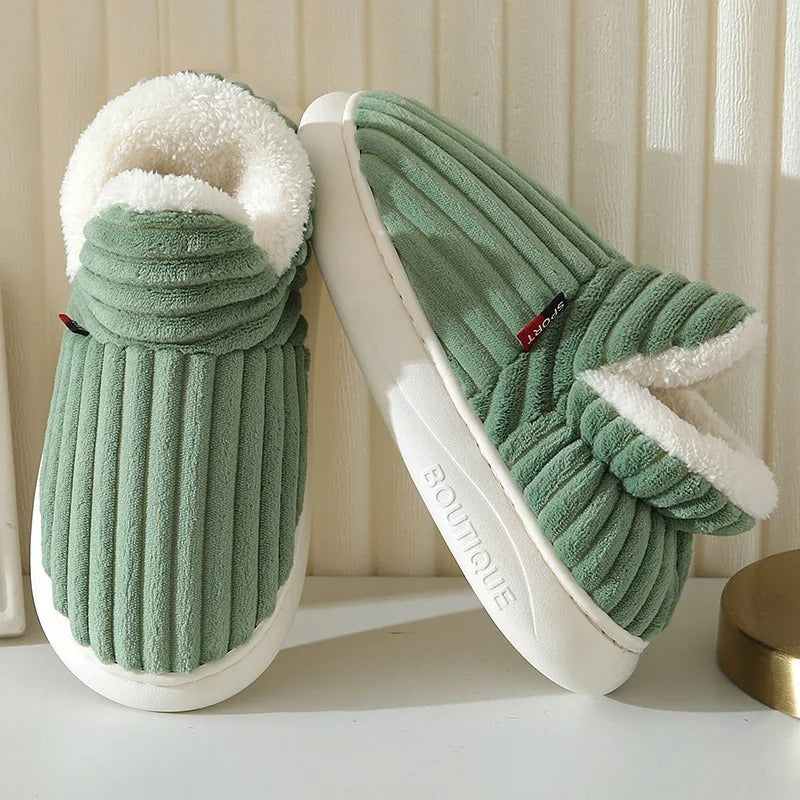 CozyMuse™ CloudStep Slippers – Ultra Soft Ribbed Plush Warm Indoor Shoes