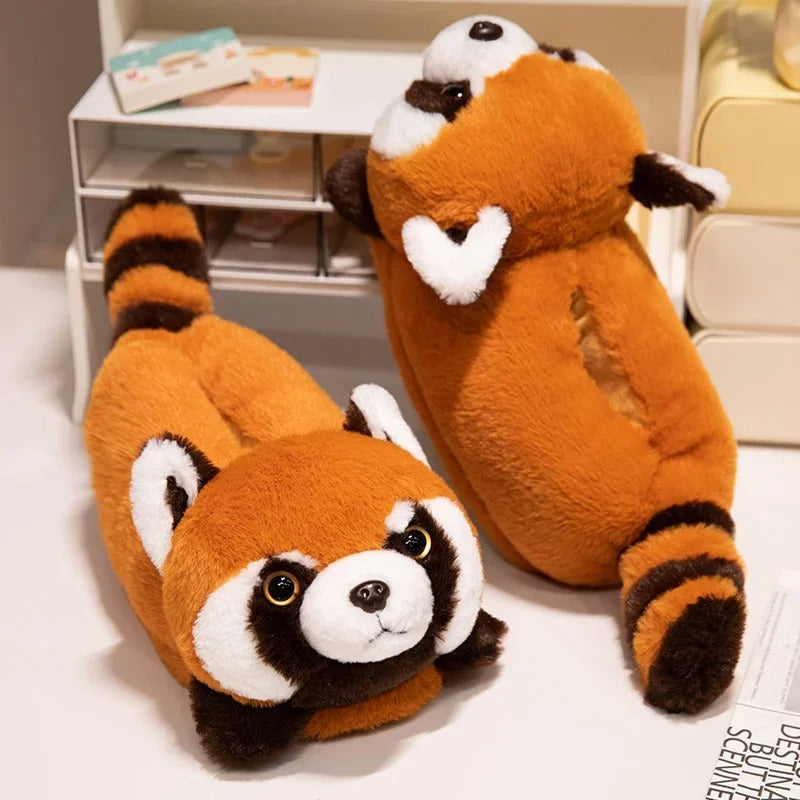 CozyMuse™ Plush Animal Slippers – Fox & Red Panda Edition | Ultra Soft Winter Warm Indoor Shoes