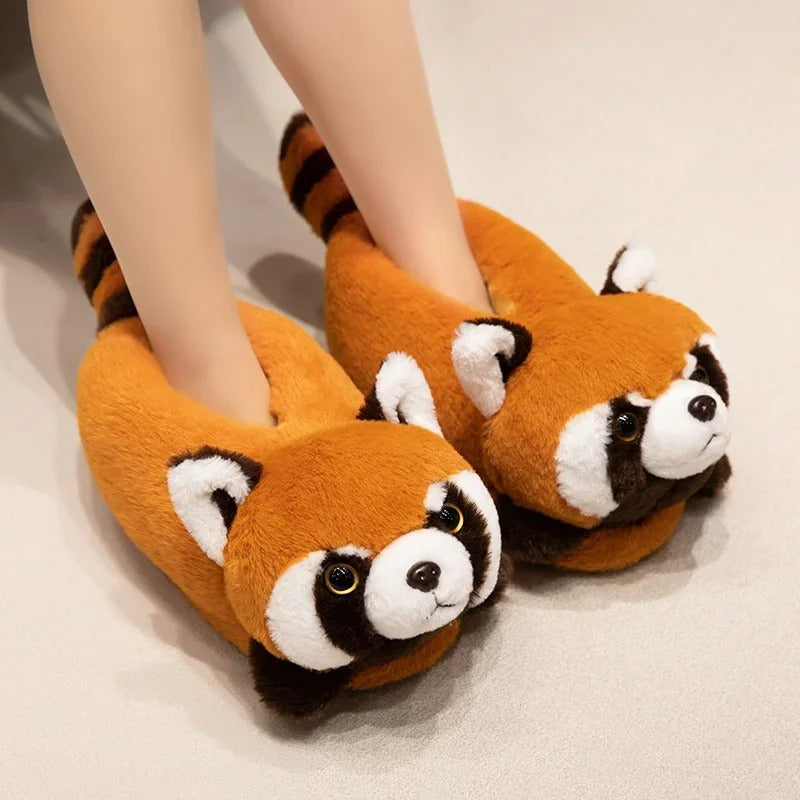 CozyMuse™ Plush Animal Slippers – Fox & Red Panda Edition | Ultra Soft Winter Warm Indoor Shoes