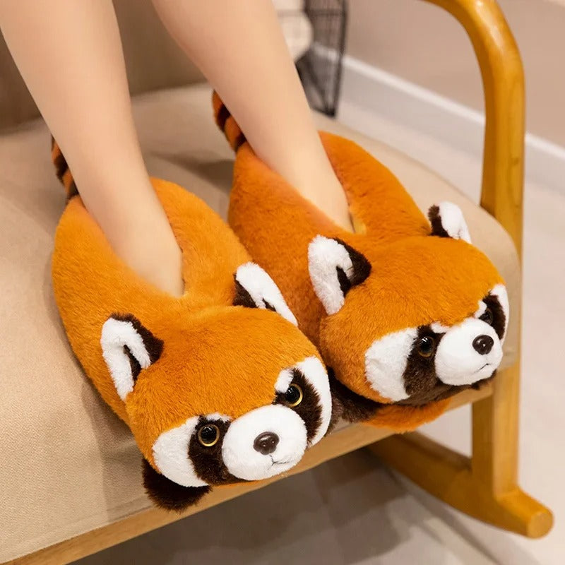 CozyMuse™ Plush Animal Slippers – Fox & Red Panda Edition | Ultra Soft Winter Warm Indoor Shoes