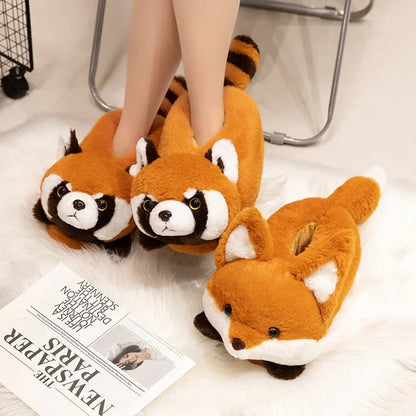 CozyMuse™ Plush Animal Slippers – Fox & Red Panda Edition | Ultra Soft Winter Warm Indoor Shoes