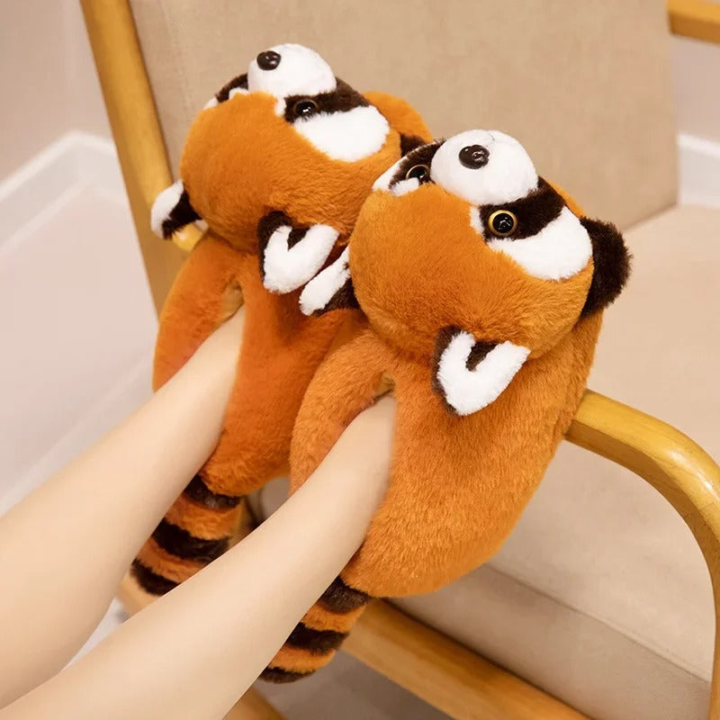 CozyMuse™ Plush Animal Slippers – Fox & Red Panda Edition | Ultra Soft Winter Warm Indoor Shoes